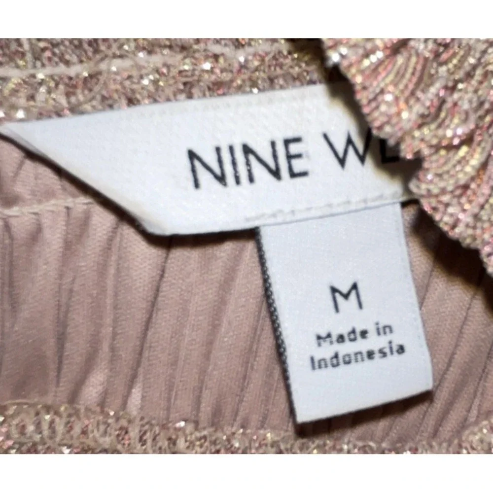 Nine West Dress Size Med SHIMMERY Metallic Rose‎ Gold  Mock Neck Flowy